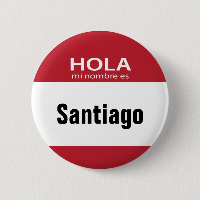 Red Hola Mi Nombre Es hello button (Front)