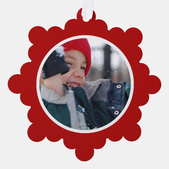 Red Holiday Border Tree Decoration Card (Front)