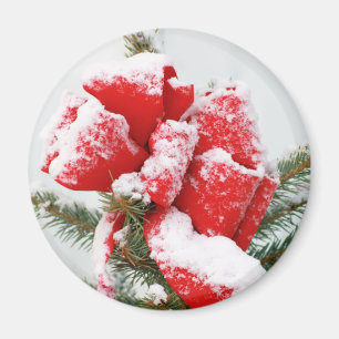 Red Holiday Bow Dusted With Snow Christmas Xmas Magnet