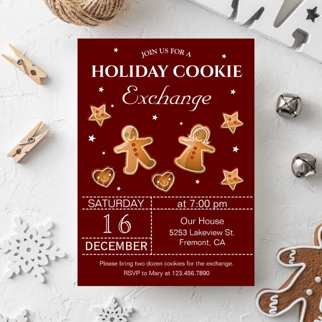 Red Holiday Christmas Cookie Exchange Party Invitation (Creator Uploaded)