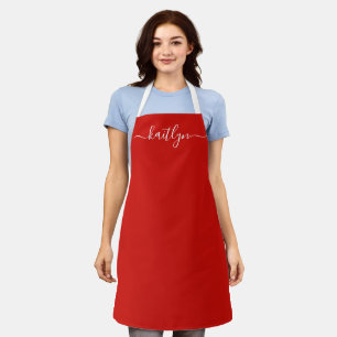 Red Holiday Christmas kitchen Personalised script Apron