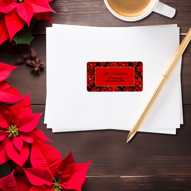 Red Holiday Christmas Poinsettia Pattern Label (Creator Uploaded)