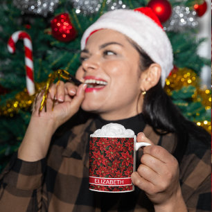 Red Holiday Christmas Poinsettia Pattern Mug