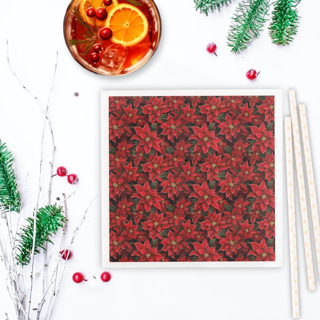 Red Holiday Christmas Poinsettia Pattern Napkin (Creator Uploaded)