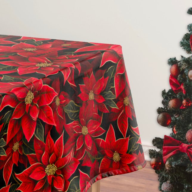 Red Holiday Christmas Poinsettia Pattern Tablecloth (Creator Uploaded)