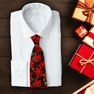 Red Holiday Christmas Poinsettia Pattern Tie