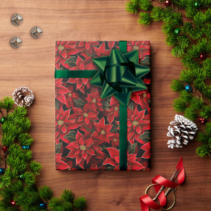 Red Holiday Christmas Poinsettia Pattern Wrapping Paper