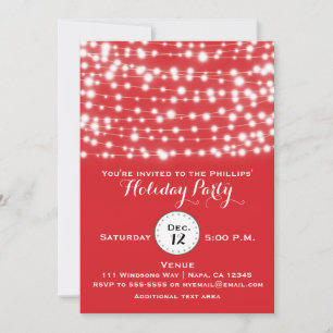Red Holiday Christmas String Lights Invitation