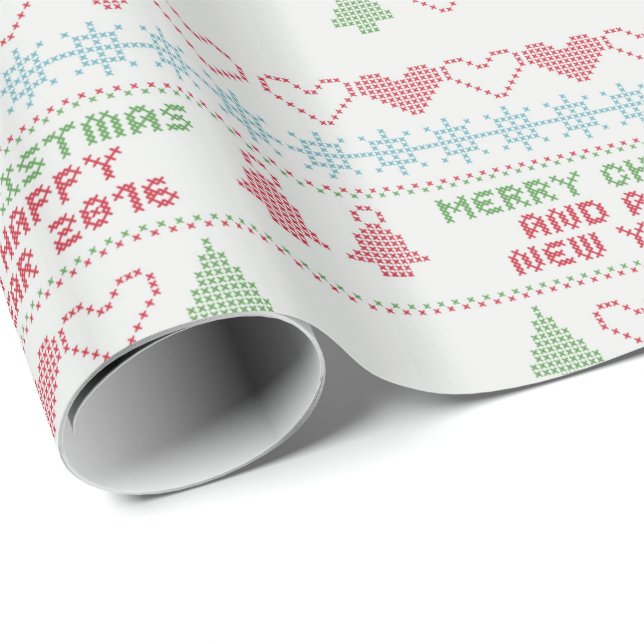 Red Holiday Christmas Tree Wrapping Paper (Roll Corner)