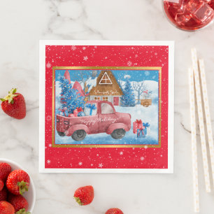 Red Holiday Christmas Truck Customise Napkin