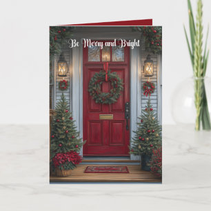 Red Holiday Door Photo Be Merry And Bright   Card