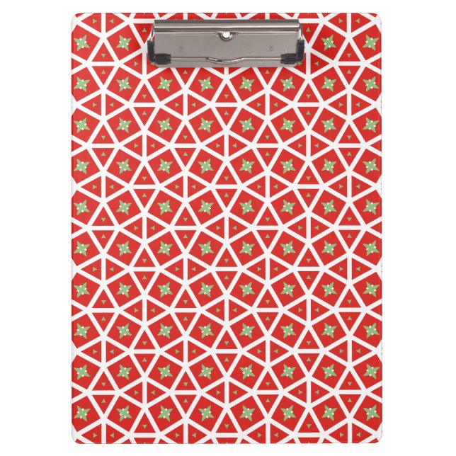 Red Holiday Geometric Star Design Clipboard (Front)