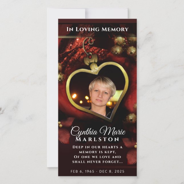 Red Holiday Heart 4x8  Photo Sympathy Thank You (Front)