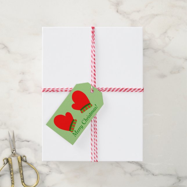 Red Holiday Mittens Gift Tags (With Twine)