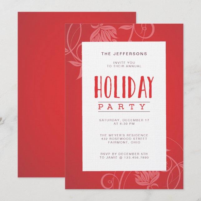 Red Holiday Party Invitation (Front/Back)