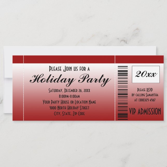 Red Holiday Party Ticket Invitation (Front)
