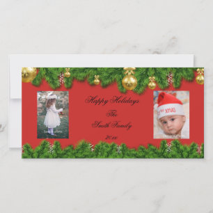 Red Holiday Personalised 2 Photo Card