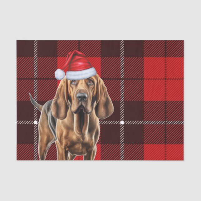Red Holiday Plaid Christmas Bloodhound Dog Lover Tissue Paper (Front)