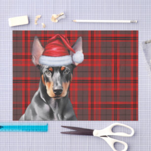 Red Holiday Plaid Doberman Pinscher Christmas Tissue Paper