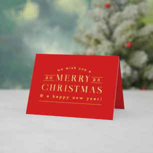 Red Holiday Plaid Photo Foil Christmas Card