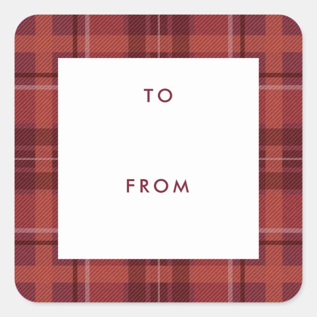 Red holiday plaid to and from gift square sticker (Front)