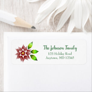Red Holiday Poinsettia Flower Return Address Return Address Label