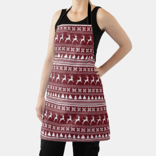 Red Holiday Reindeer Christmas Sweater Pattern Apron