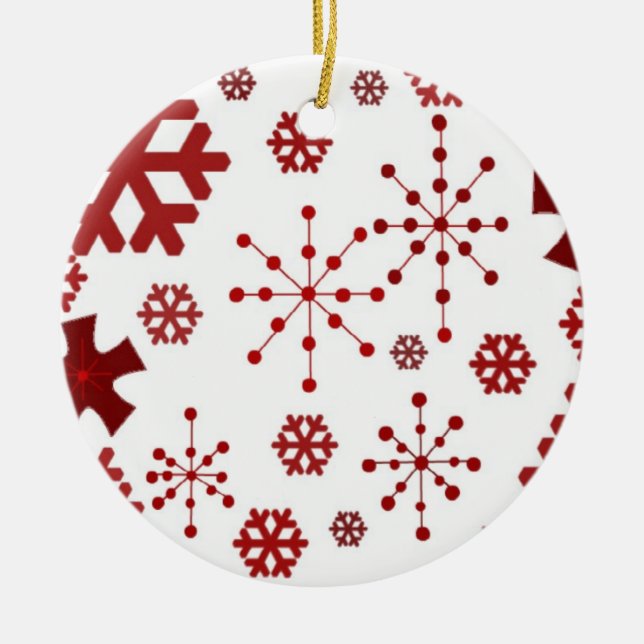 Red Holiday Snowflakes Ceramic Tree Decoration (Front)