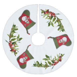 Red Holly Berries and Snowman Christmas Stocking Brushed Polyester Tree Skirt