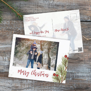 Red Holly Berries Christmas Photo  Holiday Postcard