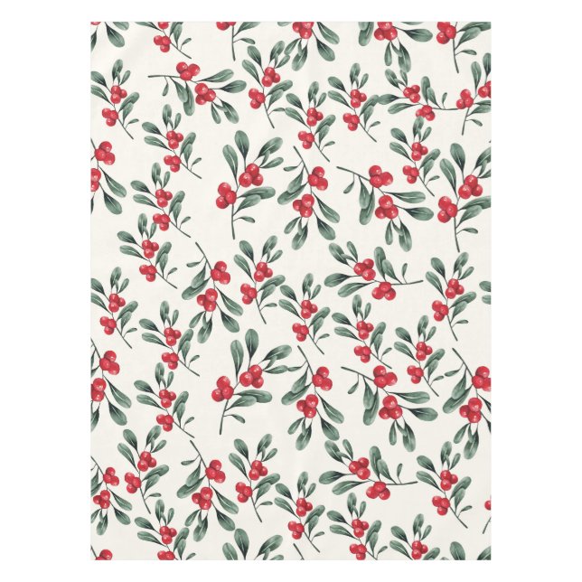 Red Holly berries Green mistletoe leaves Tablecloth (Front)