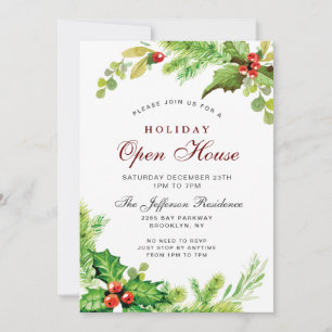 Red Holly Berry Christmas Holiday Open House Invitation