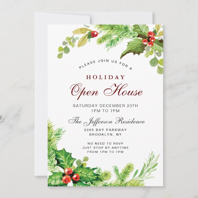 Red Holly Berry Christmas Holiday Open House Invitation (Front)