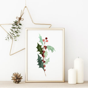 Red Holly Berry Christmas Poster
