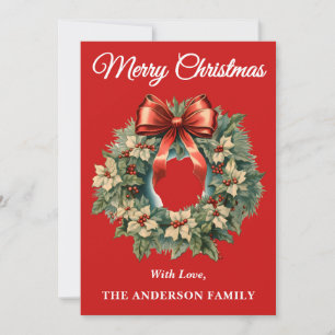 Red Holly Berry Christmas Wreath Holiday Card