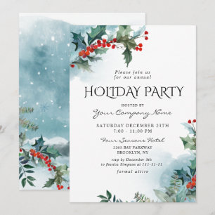 Red Holly Berry CORPORATE Christmas Holiday Party Invitation