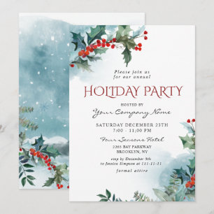 Red Holly Berry CORPORATE Christmas Holiday Party Invitation