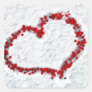 Red Holly Berry Heart Square Sticker