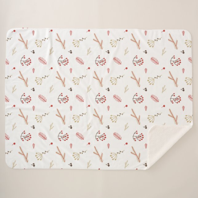 Red Holly Berry Holiday Sherpa Blanket (Front (Horizontal))