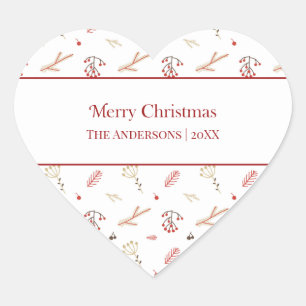 Red Holly Berry Merry Christmas Gift  Heart Sticker