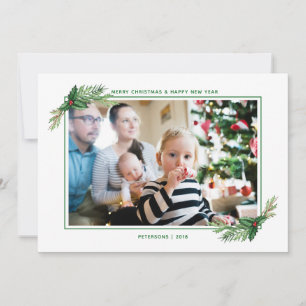 Red Holly Bouquet Merry Christmas Family Photo Holiday Card