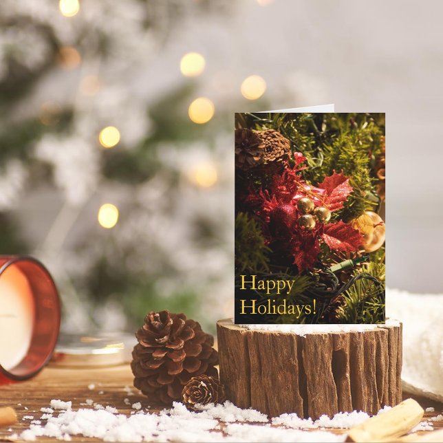 Red Holly Decorated Christmas Tree Holiday Card (Creator Uploaded)