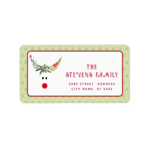 Red holly funny reindeer modern holiday label