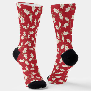 Red Holly holiday Pattern Socks