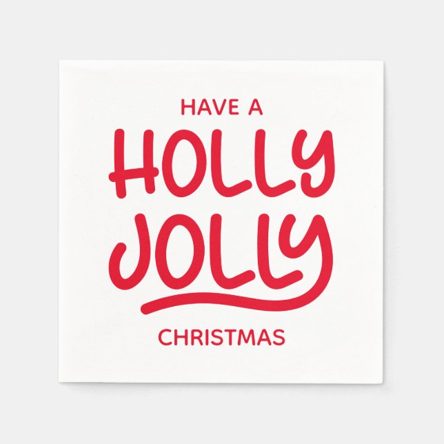 Red Holly Jolly Typography Napkin (Front)