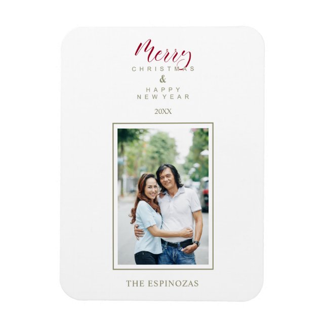 Red Holly Minimalist Chic Christmas Photo Family Magnet (Vertical)