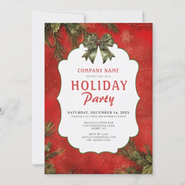 Red Holly Pine Company Christmas Party Invitation (Front)