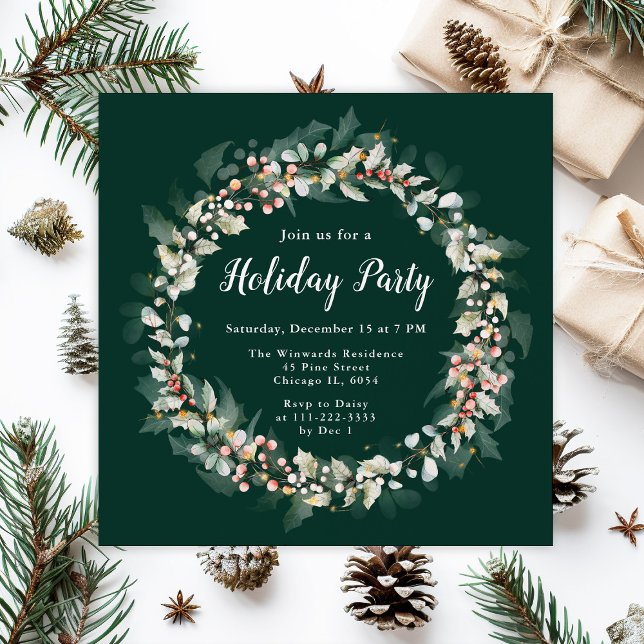 Red Holly Wreath Holiday Party Invitation (Creator Uploaded)