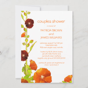 Red Hollyhocks Floral Wedding Couples Shower Invitation