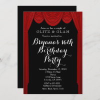 Red HOLLYWOOD Curtains Elegant Party Invitations